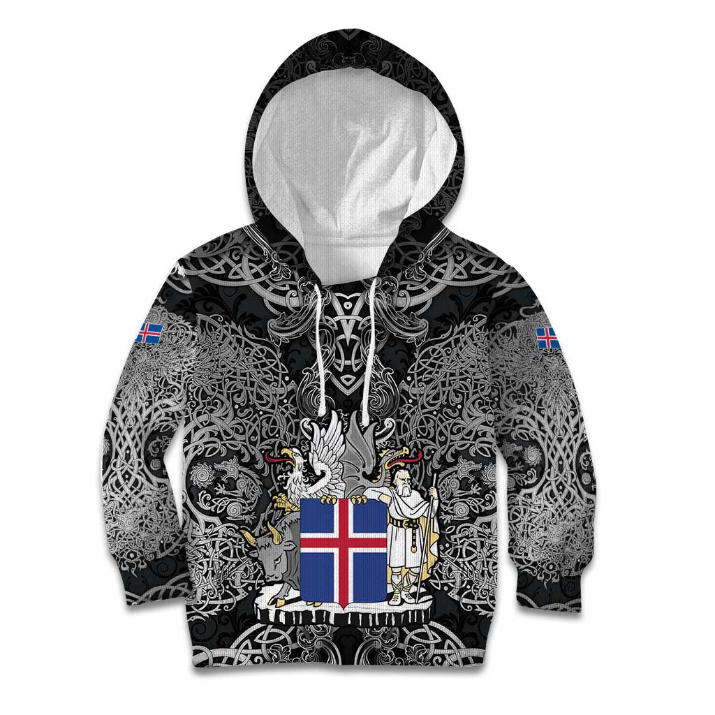 Icelandic Coat of Arms Kid Hoodie Viking Knotwork and National Flag Design