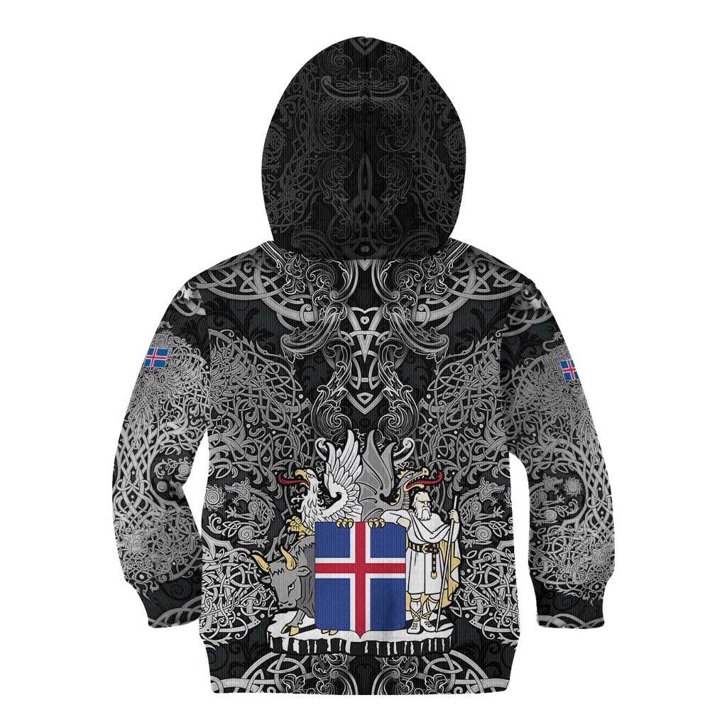 Icelandic Coat of Arms Kid Hoodie Viking Knotwork and National Flag Design