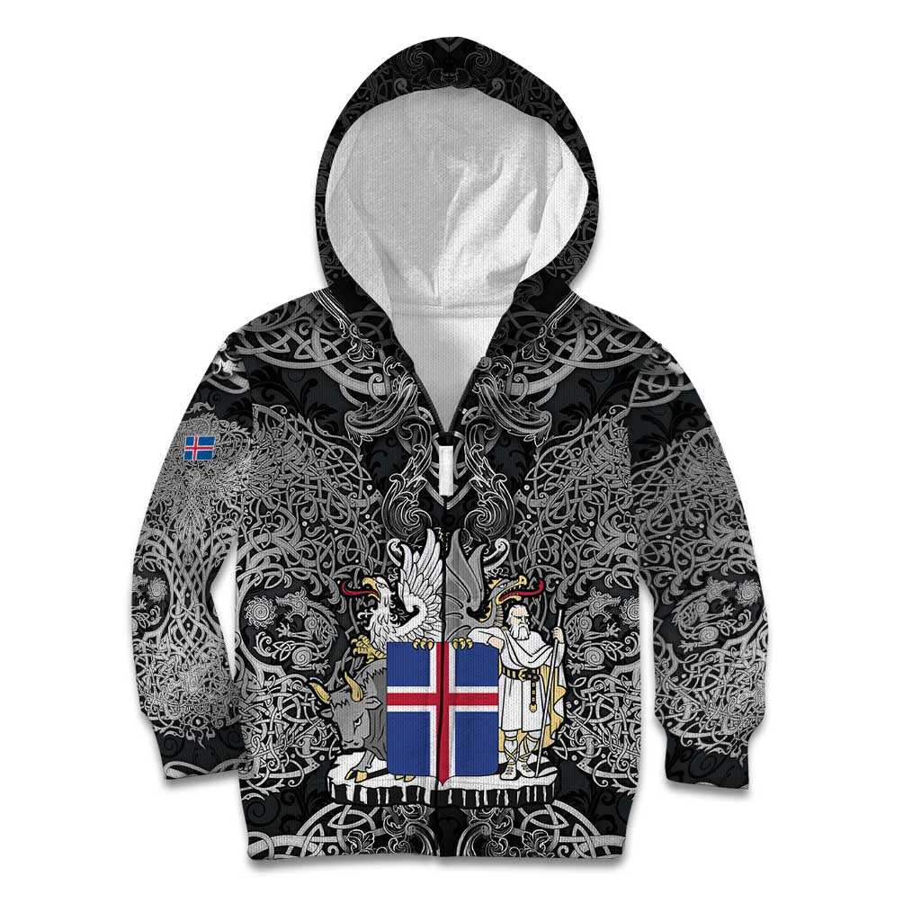 Icelandic Coat of Arms Kid Hoodie Viking Knotwork and National Flag Design
