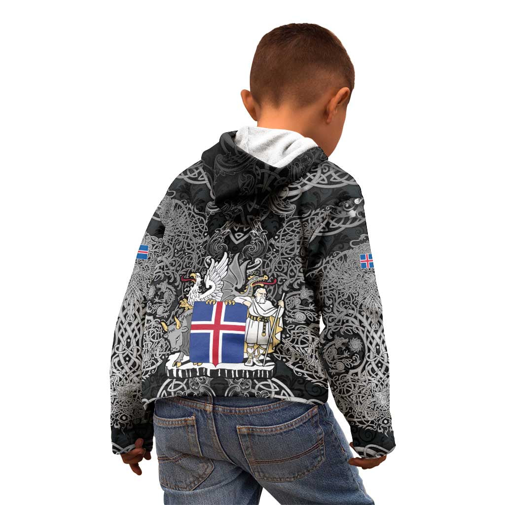 Icelandic Coat of Arms Kid Hoodie Viking Knotwork and National Flag Design
