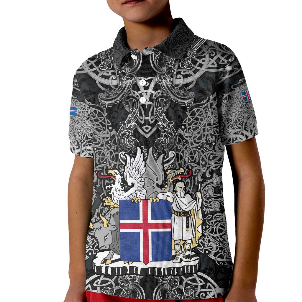 Icelandic Coat of Arms Kid Polo Shirt Viking Knotwork and National Flag Design