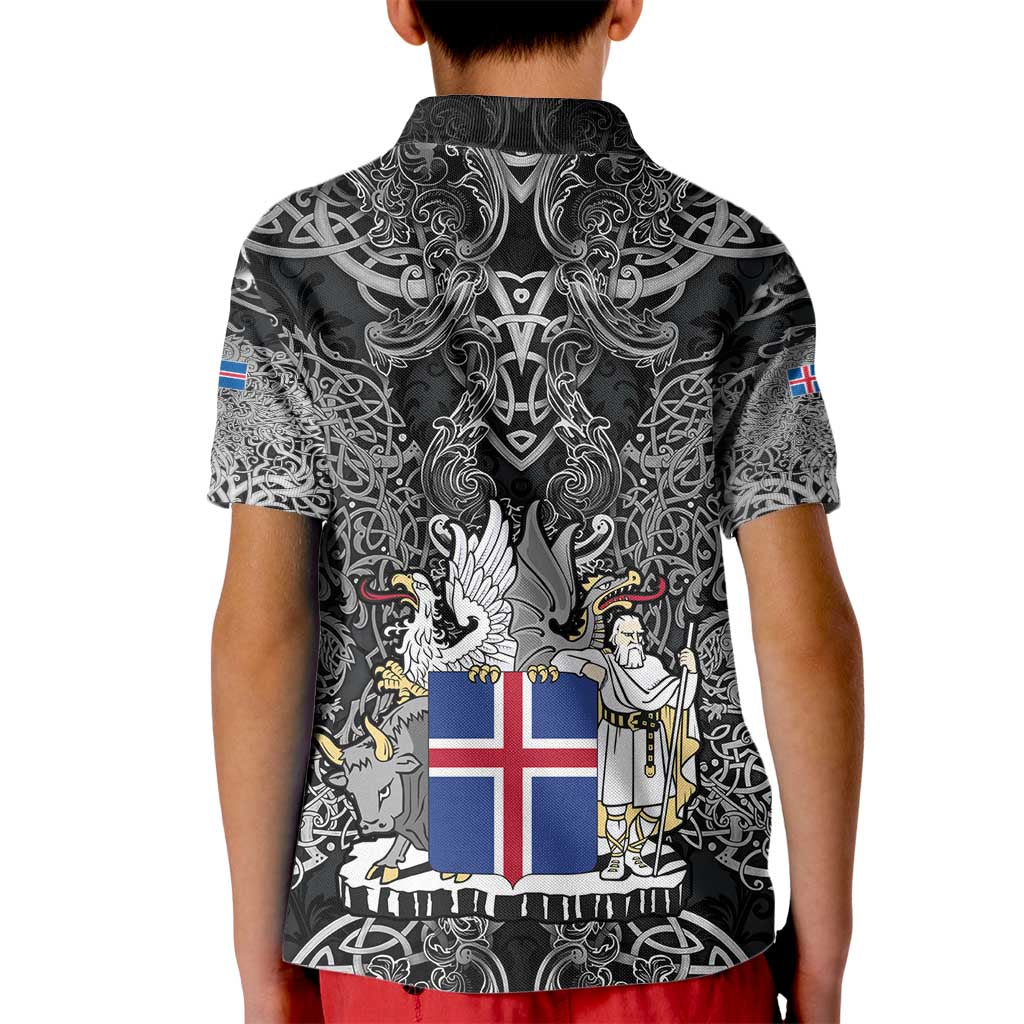 Icelandic Coat of Arms Kid Polo Shirt Viking Knotwork and National Flag Design