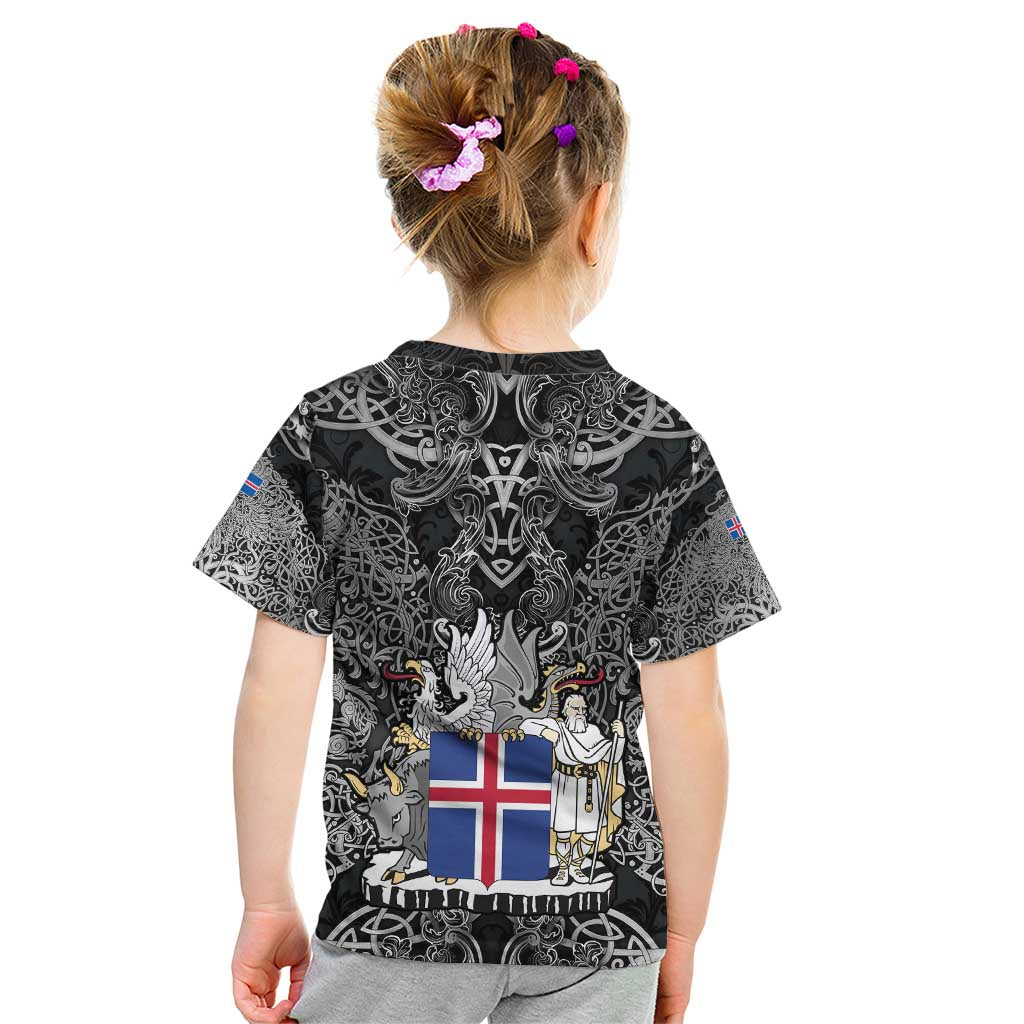 Icelandic Coat of Arms Kid T Shirt Viking Knotwork and National Flag Design