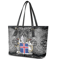 Icelandic Coat of Arms Leather Tote Bag Viking Knotwork and National Flag Design