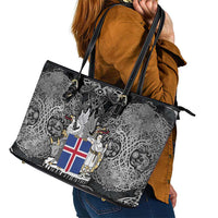 Icelandic Coat of Arms Leather Tote Bag Viking Knotwork and National Flag Design