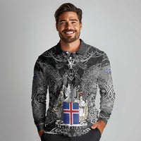Icelandic Coat of Arms Long Sleeve Polo Shirt Viking Knotwork and National Flag Design