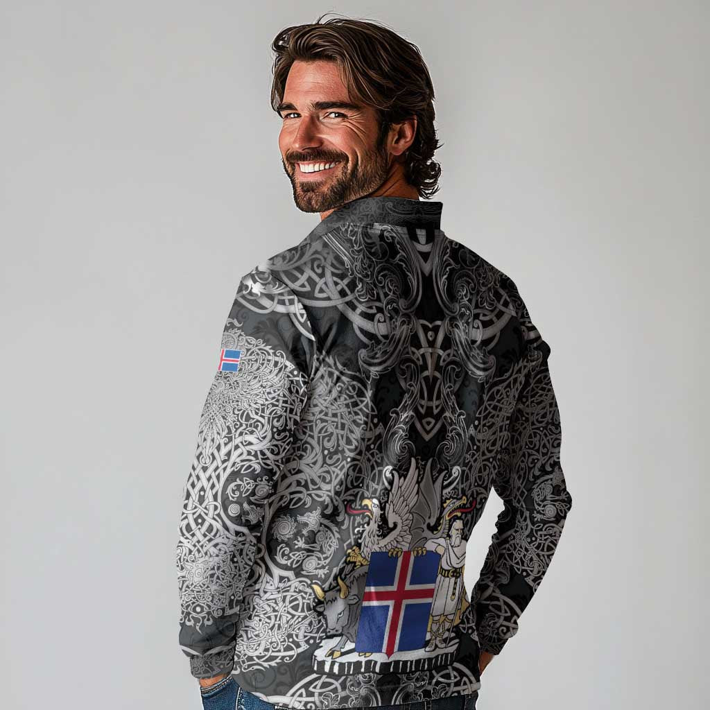 Icelandic Coat of Arms Long Sleeve Polo Shirt Viking Knotwork and National Flag Design