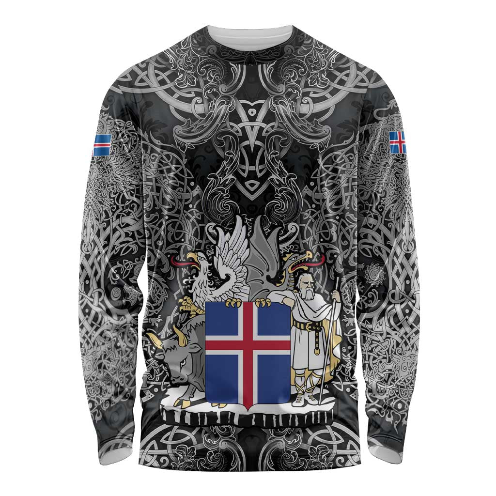 Icelandic Coat of Arms Long Sleeve Shirt Viking Knotwork and National Flag Design