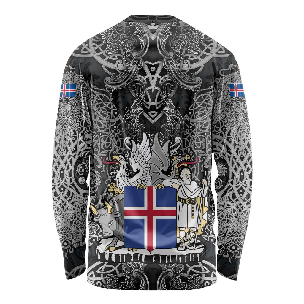 Icelandic Coat of Arms Long Sleeve Shirt Viking Knotwork and National Flag Design