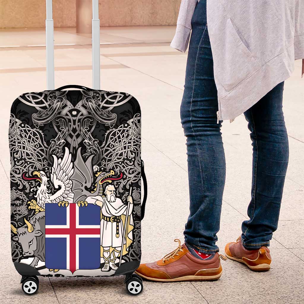 Icelandic Coat of Arms Luggage Cover Viking Knotwork and National Flag Design