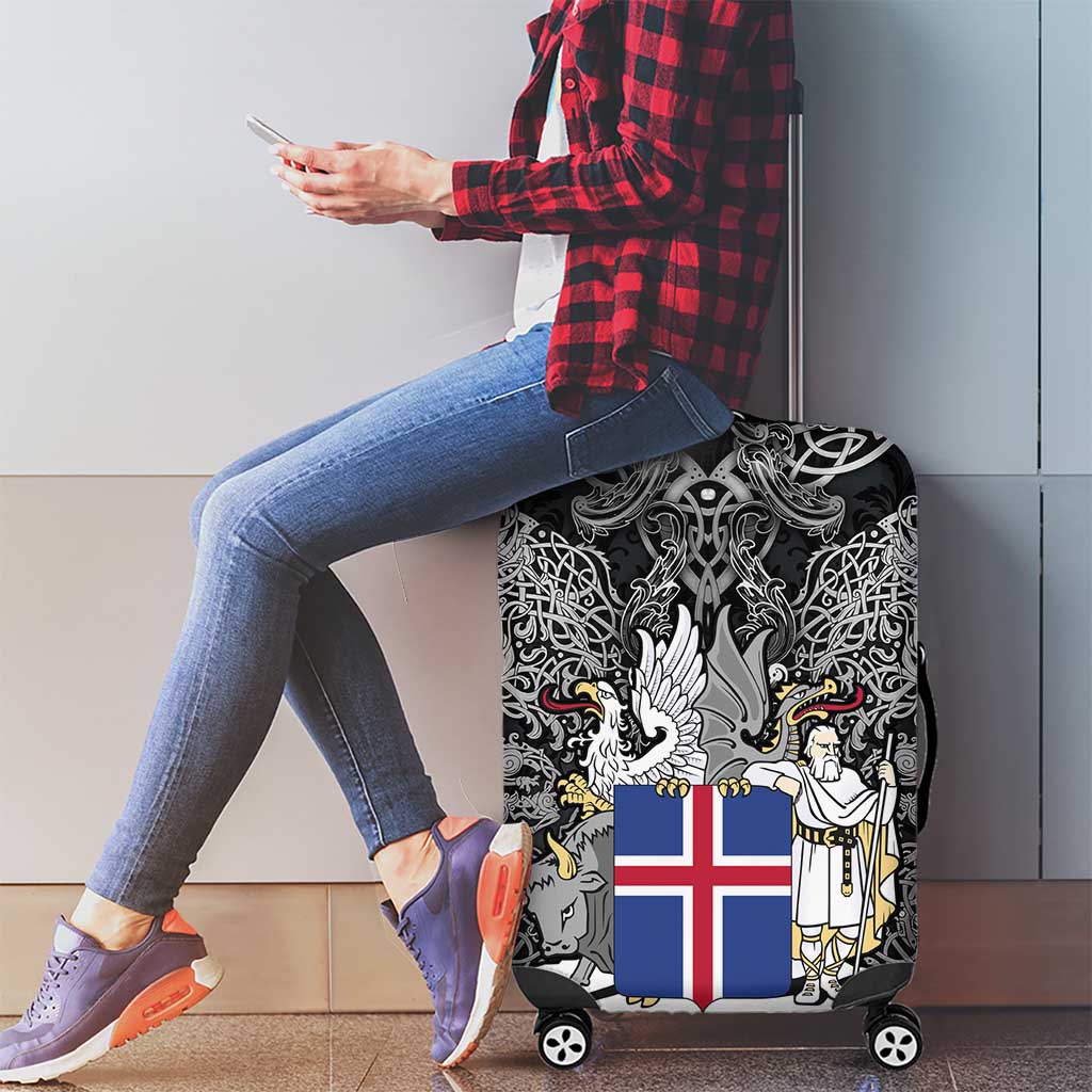 Icelandic Coat of Arms Luggage Cover Viking Knotwork and National Flag Design