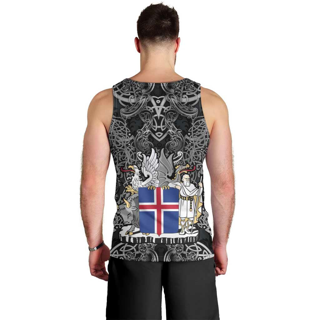 Icelandic Coat of Arms Men Tank Top Viking Knotwork and National Flag Design