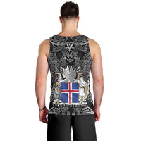 Icelandic Coat of Arms Men Tank Top Viking Knotwork and National Flag Design