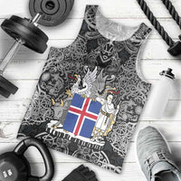 Icelandic Coat of Arms Men Tank Top Viking Knotwork and National Flag Design
