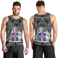 Icelandic Coat of Arms Men Tank Top Viking Knotwork and National Flag Design