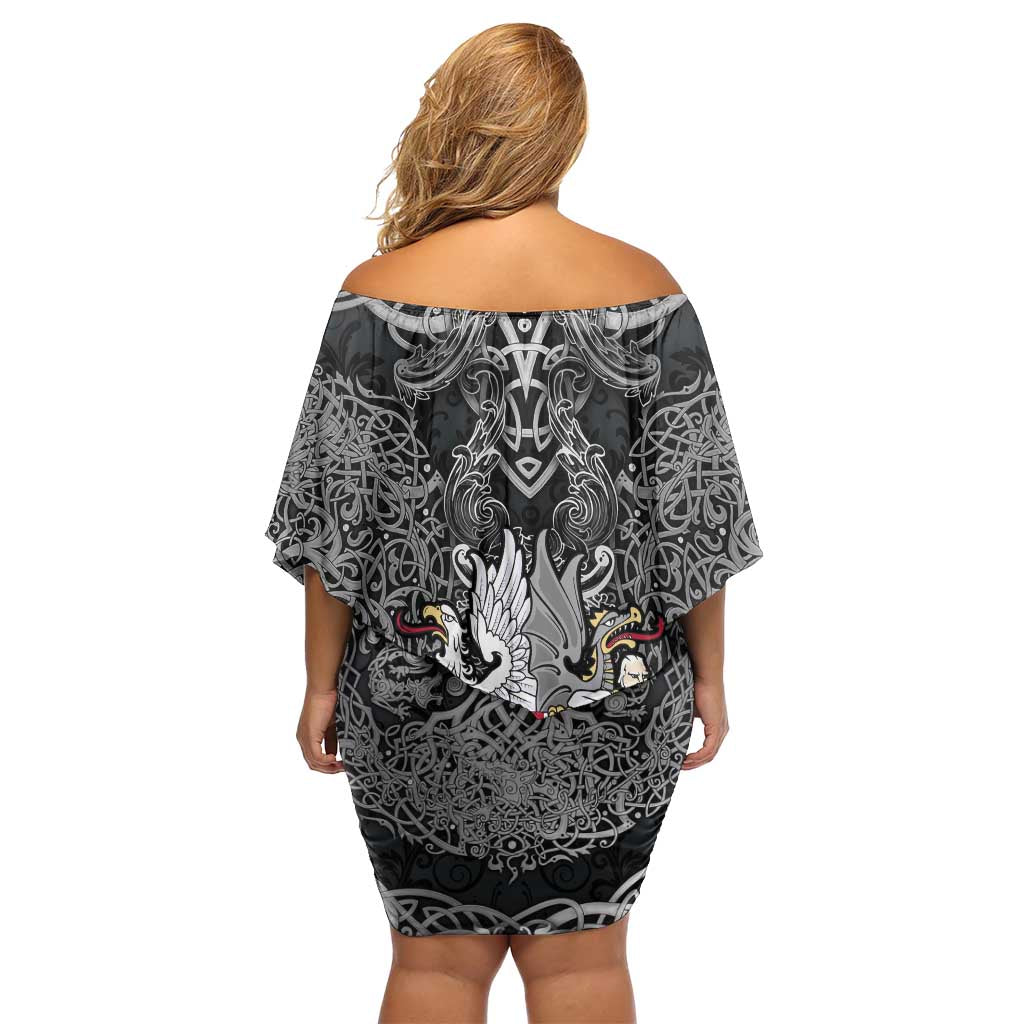 Icelandic Coat of Arms Off Shoulder Short Dress Viking Knotwork and National Flag Design