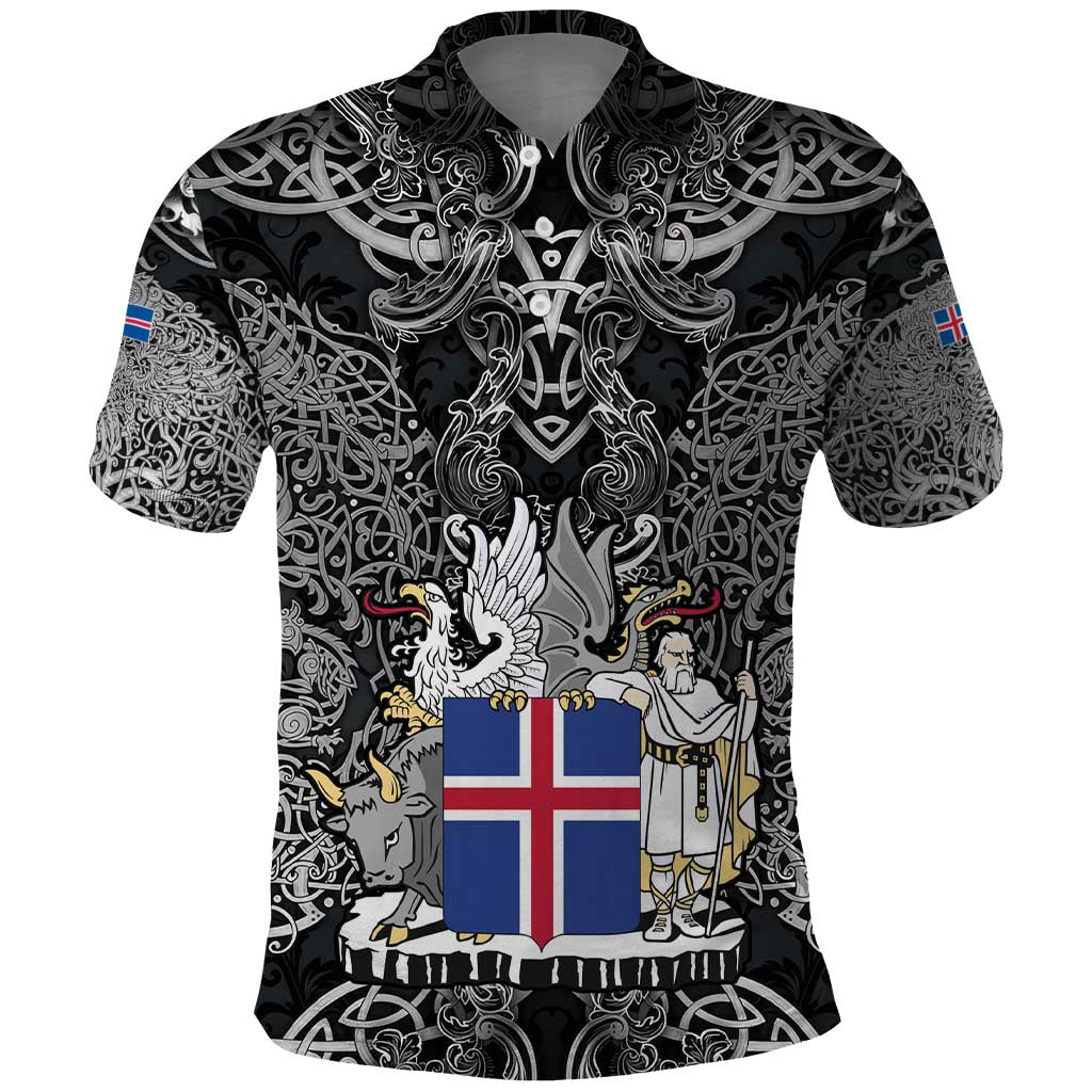 Icelandic Coat of Arms Polo Shirt Viking Knotwork and National Flag Design