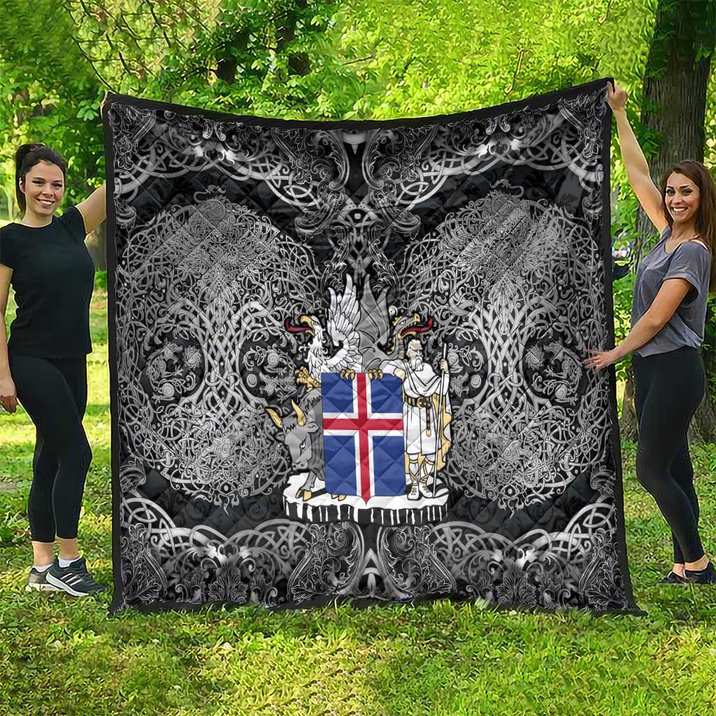Icelandic Coat of Arms Quilt Viking Knotwork and National Flag Design