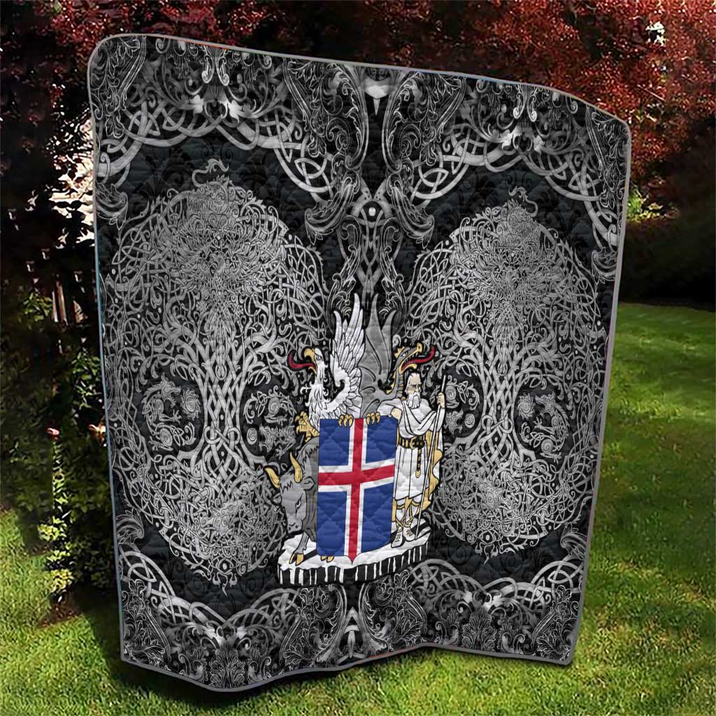 Icelandic Coat of Arms Quilt Viking Knotwork and National Flag Design