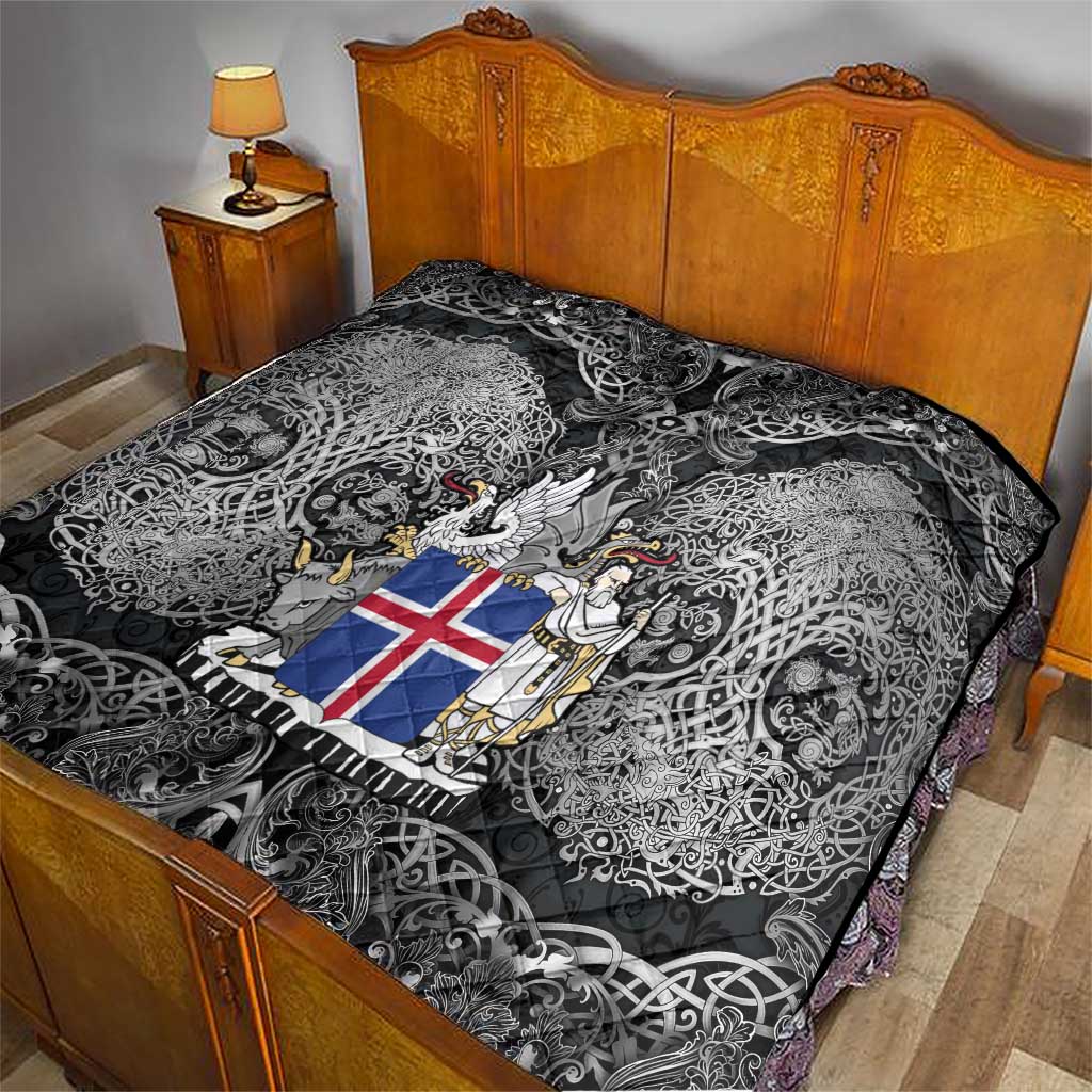 Icelandic Coat of Arms Quilt Viking Knotwork and National Flag Design