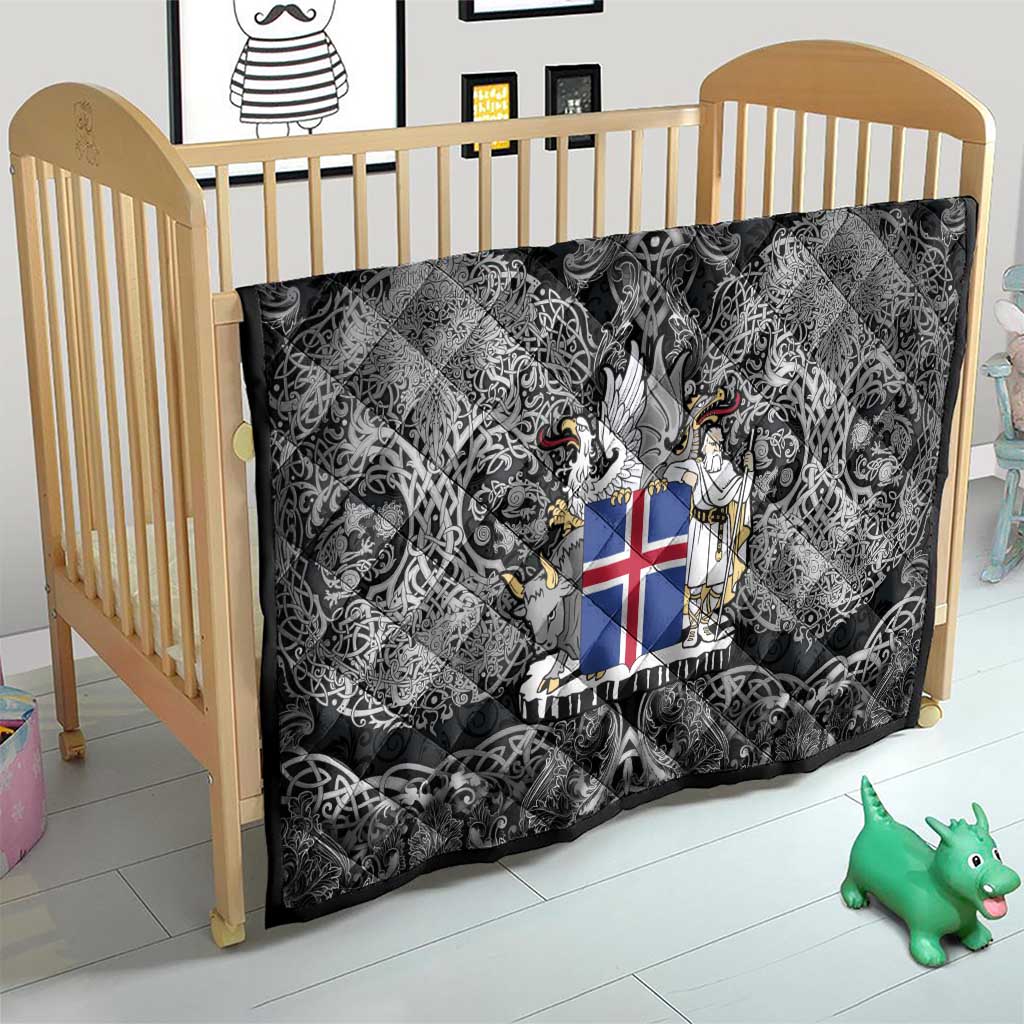 Icelandic Coat of Arms Quilt Viking Knotwork and National Flag Design