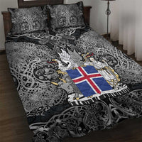 Icelandic Coat of Arms Quilt Bed Set Viking Knotwork and National Flag Design