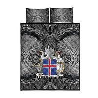 Icelandic Coat of Arms Quilt Bed Set Viking Knotwork and National Flag Design