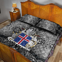 Icelandic Coat of Arms Quilt Bed Set Viking Knotwork and National Flag Design