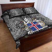 Icelandic Coat of Arms Quilt Bed Set Viking Knotwork and National Flag Design