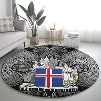 Icelandic Coat of Arms Round Carpet Viking Knotwork and National Flag Design