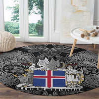 Icelandic Coat of Arms Round Carpet Viking Knotwork and National Flag Design
