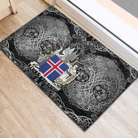 Icelandic Coat of Arms Rubber Doormat Viking Knotwork and National Flag Design