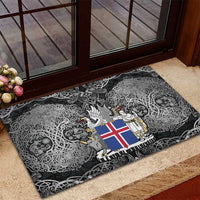 Icelandic Coat of Arms Rubber Doormat Viking Knotwork and National Flag Design