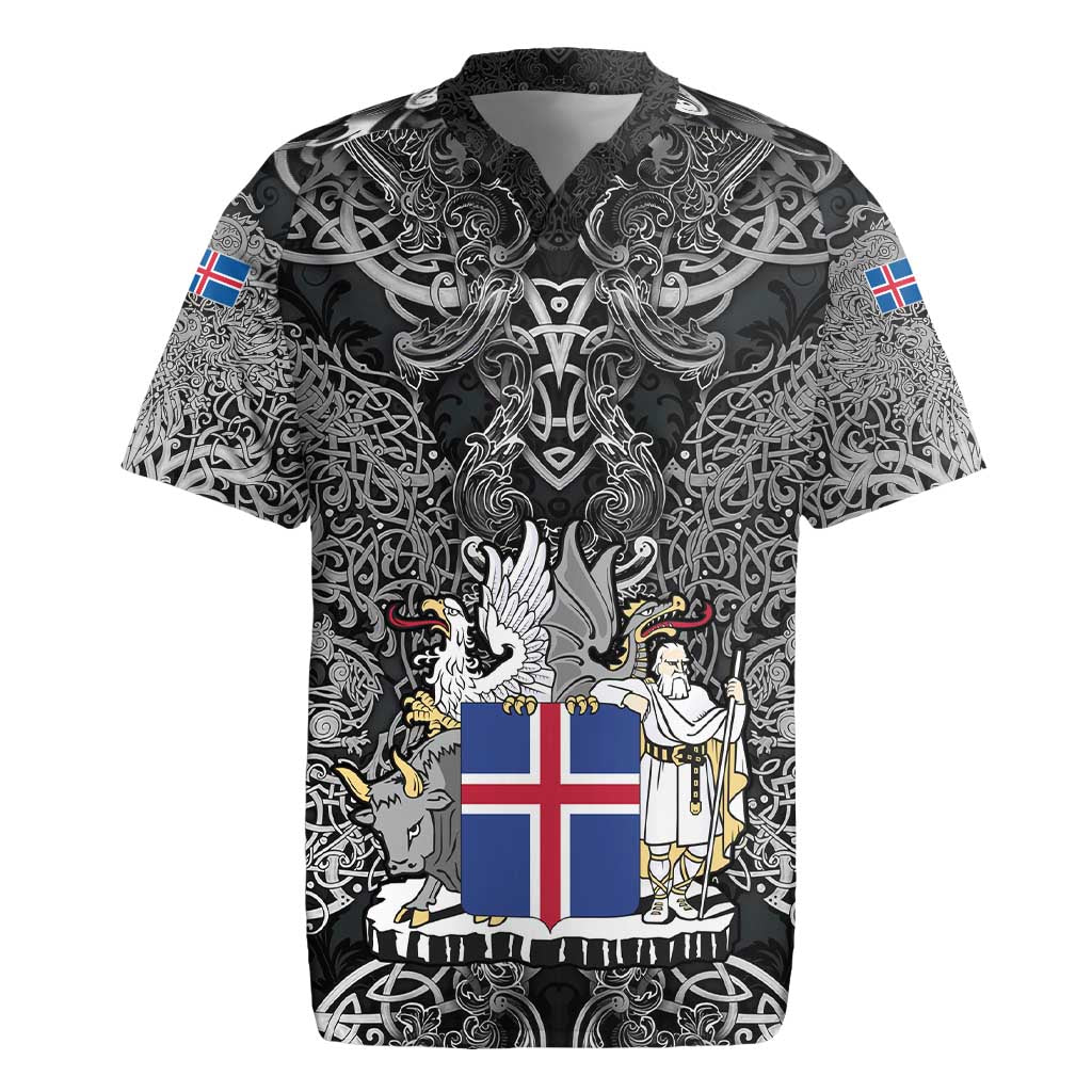Icelandic Coat of Arms Rugby Jersey Viking Knotwork and National Flag Design
