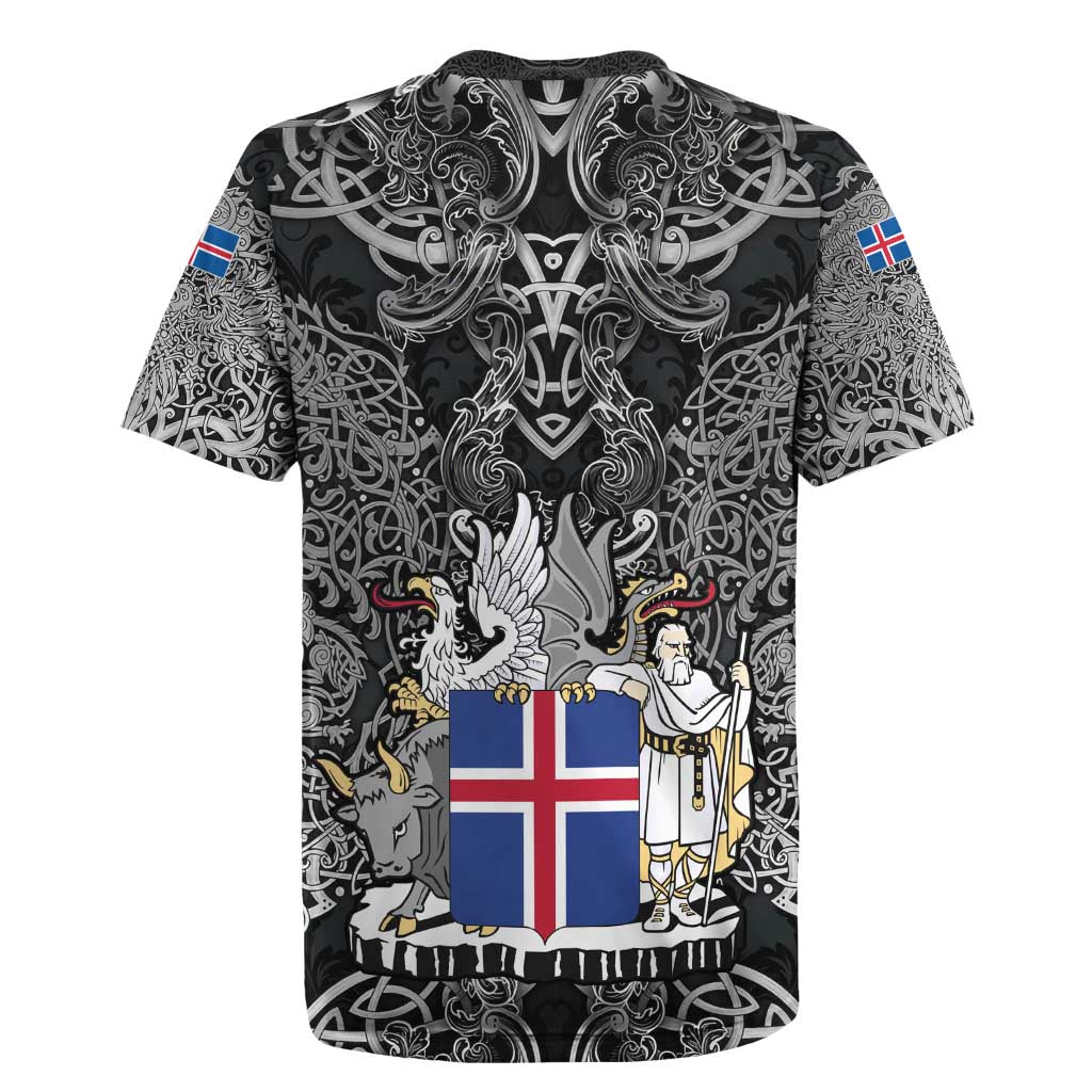 Icelandic Coat of Arms Rugby Jersey Viking Knotwork and National Flag Design