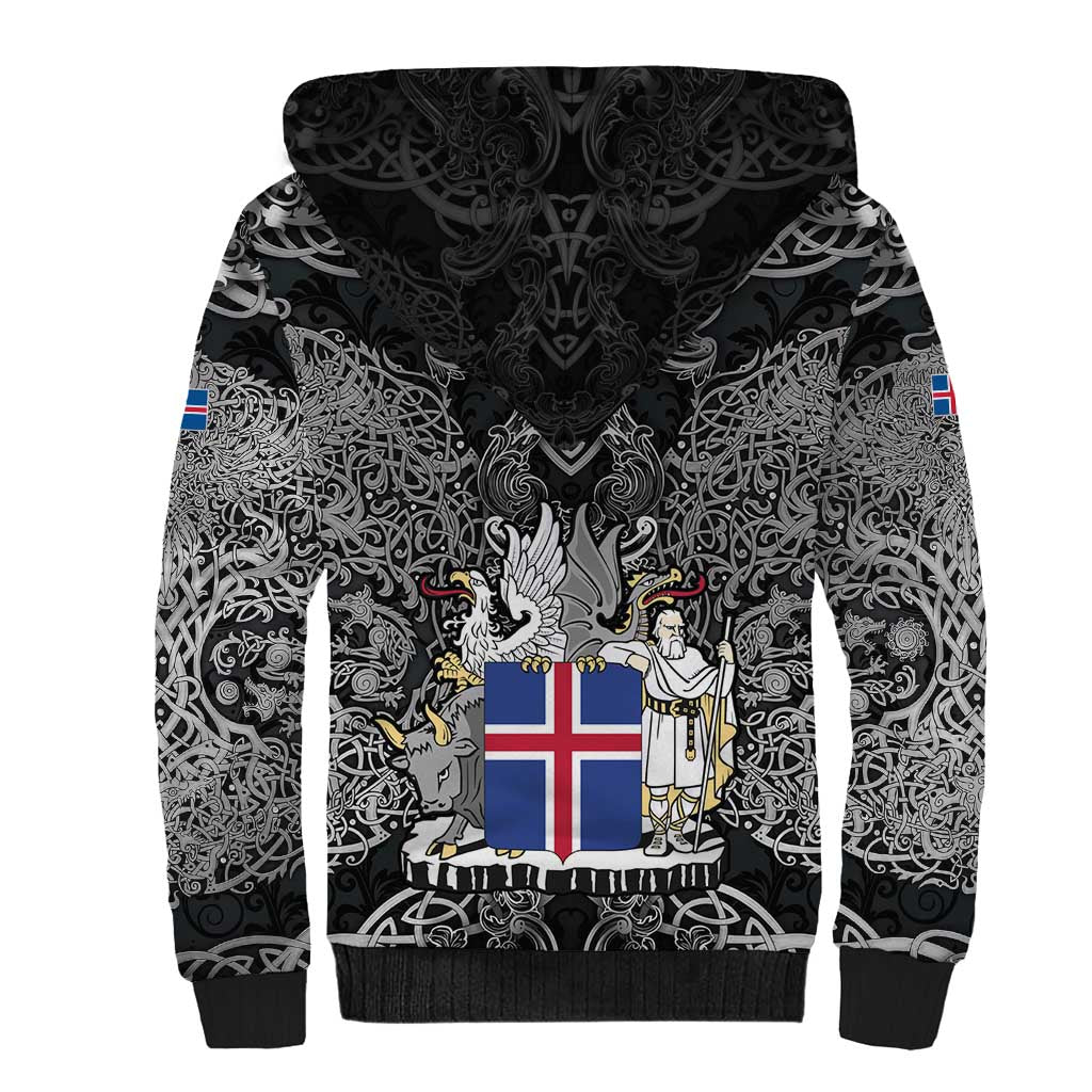 Icelandic Coat of Arms Sherpa Hoodie Viking Knotwork and National Flag Design