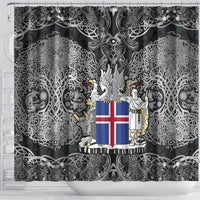 Icelandic Coat of Arms Shower Curtain Viking Knotwork and National Flag Design