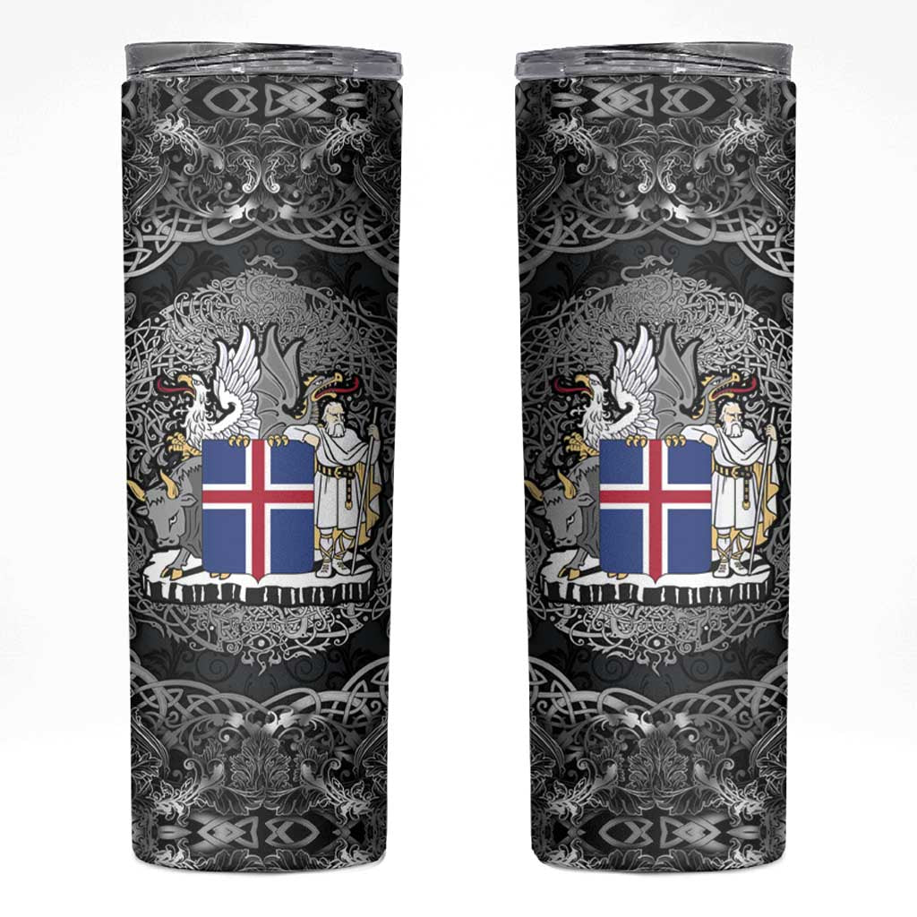 Icelandic Coat of Arms Skinny Tumbler Viking Knotwork and National Flag Design
