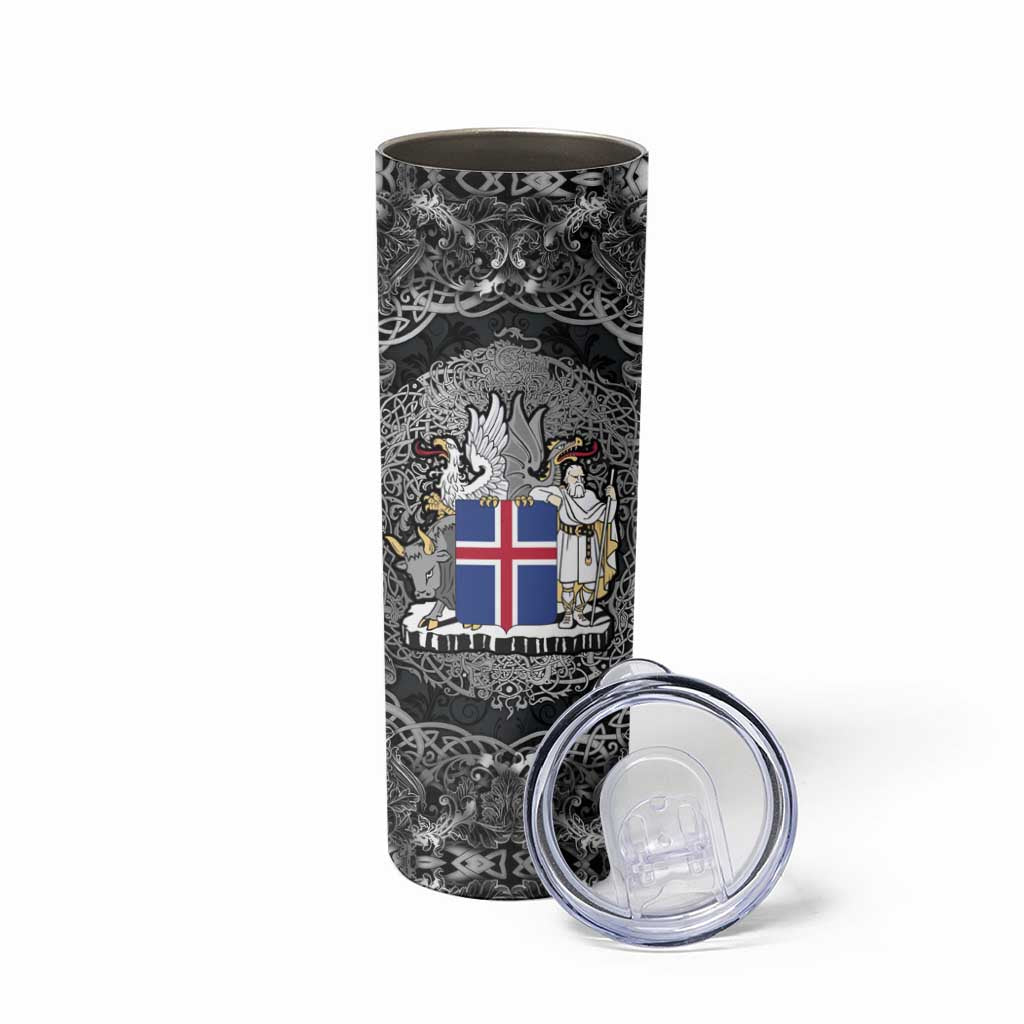 Icelandic Coat of Arms Skinny Tumbler Viking Knotwork and National Flag Design