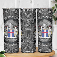 Icelandic Coat of Arms Skinny Tumbler Viking Knotwork and National Flag Design