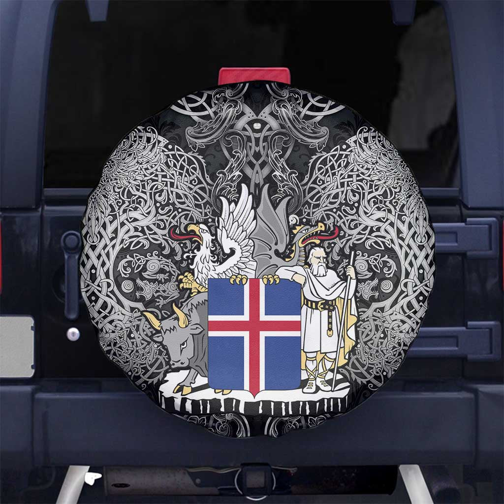 Icelandic Coat of Arms Spare Tire Cover Viking Knotwork and National Flag Design