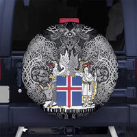 Icelandic Coat of Arms Spare Tire Cover Viking Knotwork and National Flag Design