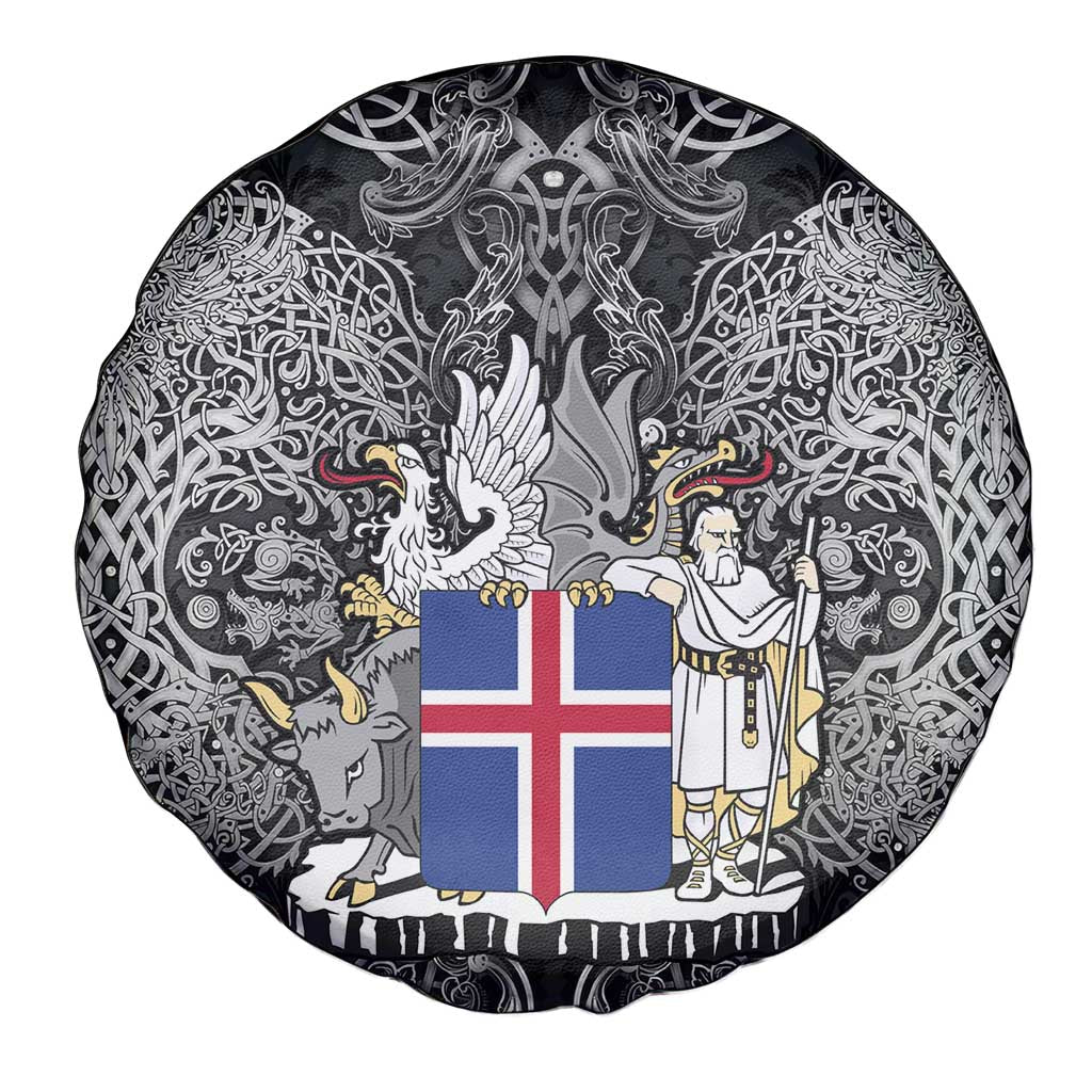 Icelandic Coat of Arms Spare Tire Cover Viking Knotwork and National Flag Design