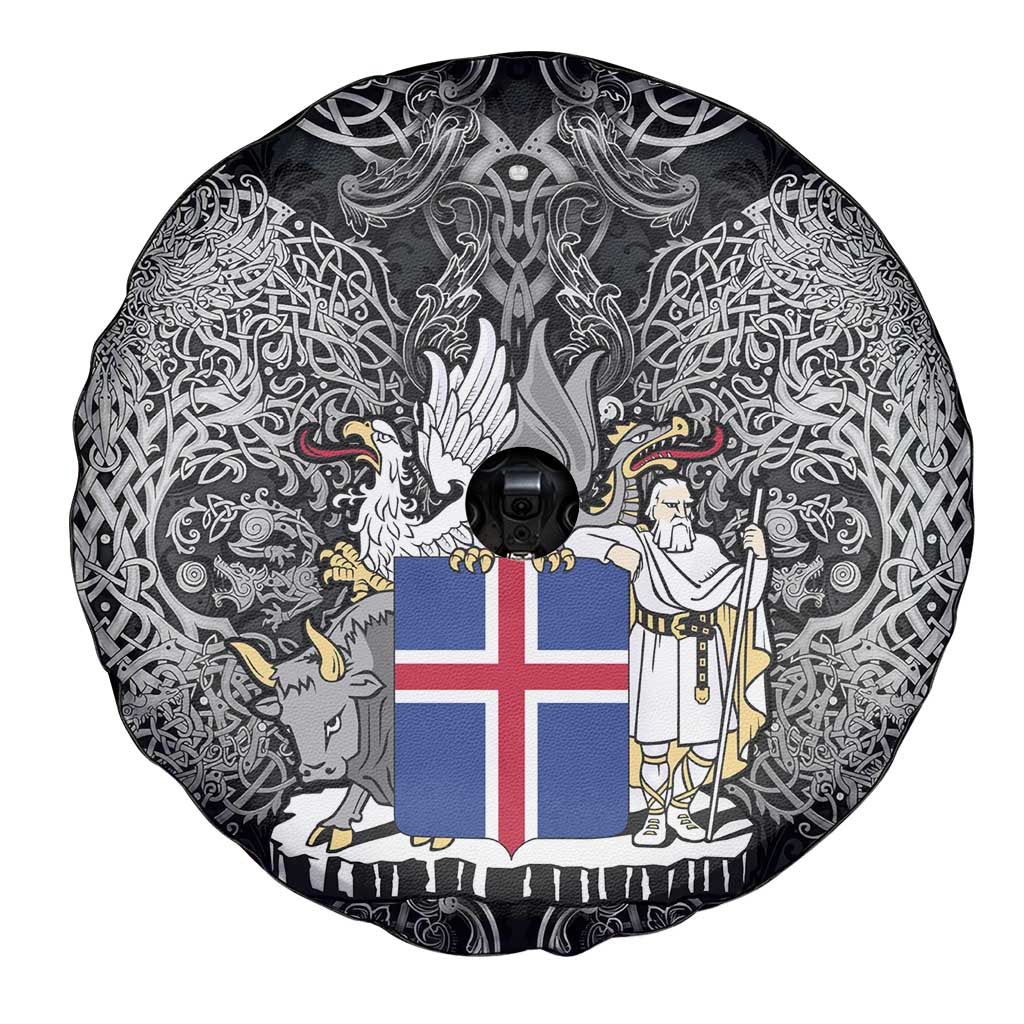 Icelandic Coat of Arms Spare Tire Cover Viking Knotwork and National Flag Design