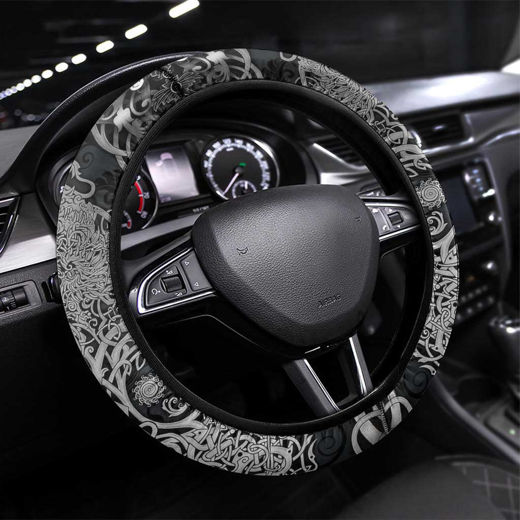 Icelandic Coat of Arms Steering Wheel Cover Viking Knotwork and National Flag Design
