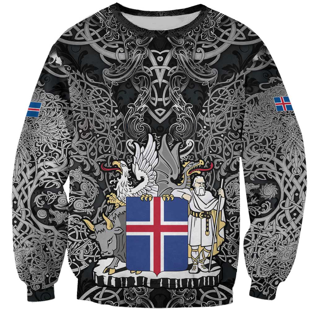 Icelandic Coat of Arms Sweatshirt Viking Knotwork and National Flag Design