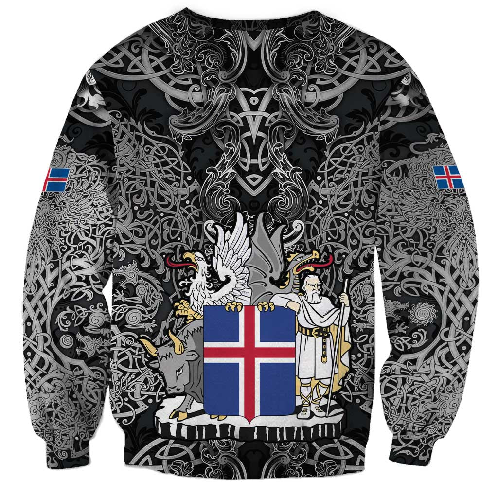 Icelandic Coat of Arms Sweatshirt Viking Knotwork and National Flag Design