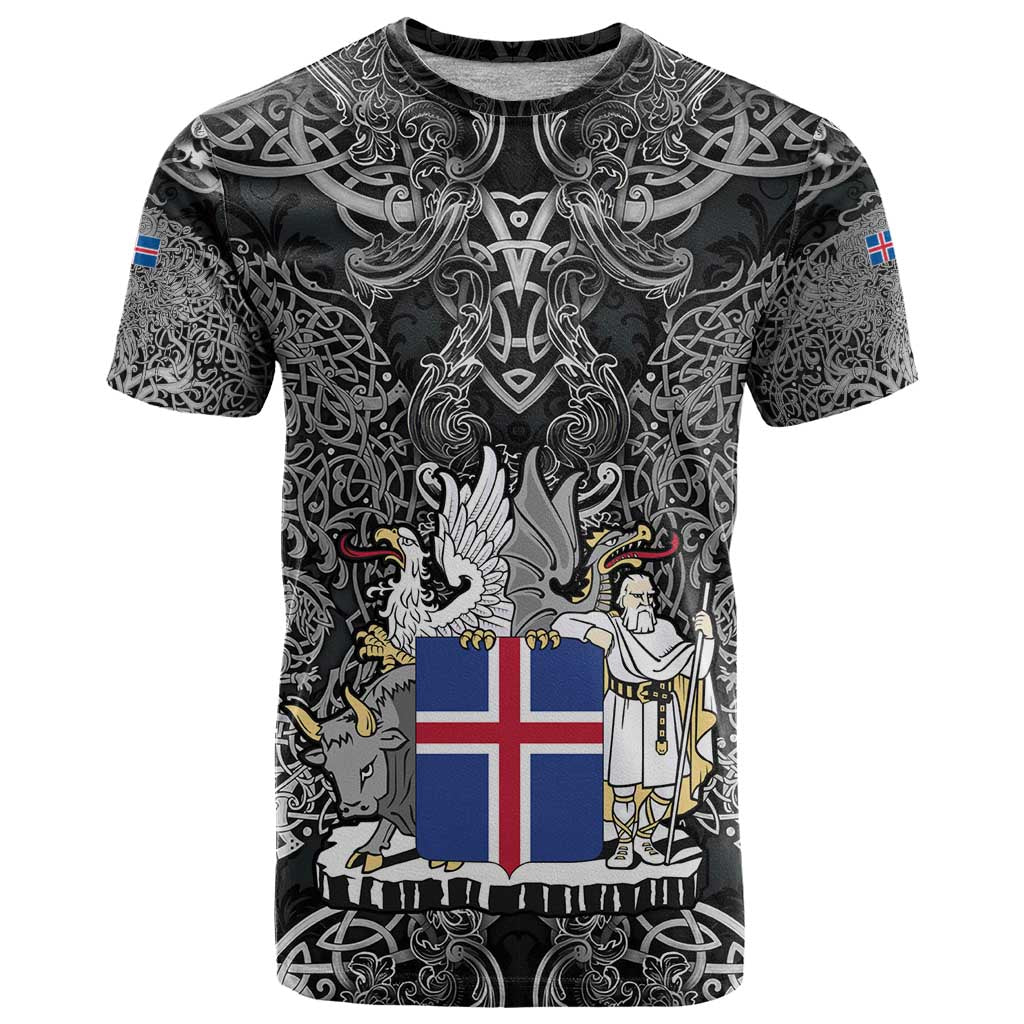Icelandic Coat of Arms T Shirt Viking Knotwork and National Flag Design