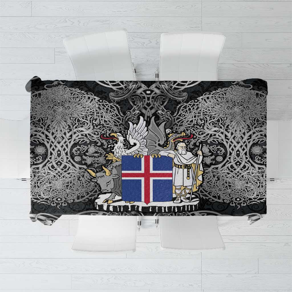 Icelandic Coat of Arms Tablecloth Viking Knotwork and National Flag Design