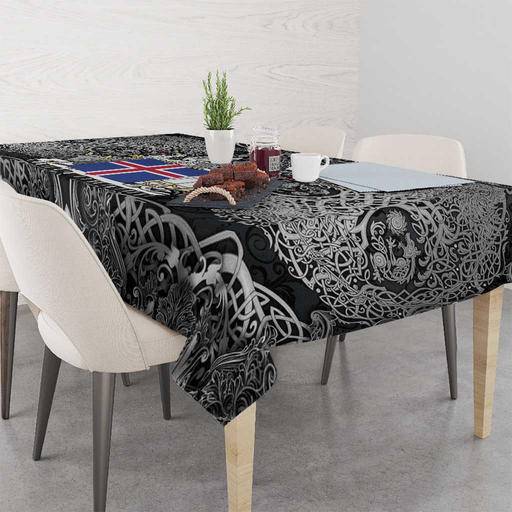 Icelandic Coat of Arms Tablecloth Viking Knotwork and National Flag Design
